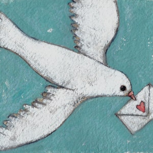 love is in the air flying bird with love letter 4x6 a2n2koon giclee print framed in white wood frame sweet bird wall artwork valentines day image 8