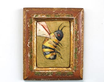 Mini Honeybee Painting: Antique Florentine Wood Frame