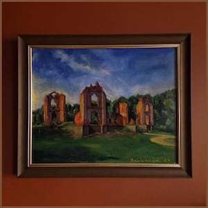 Framed landscape oil painting