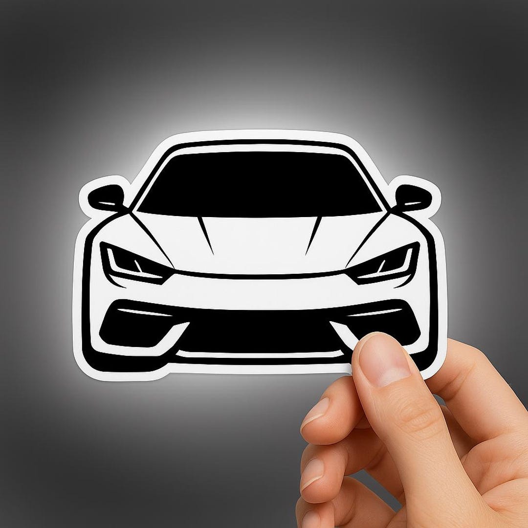 Supercar Front View Sticker | Black & White Sports Car Vinyl Decal ...