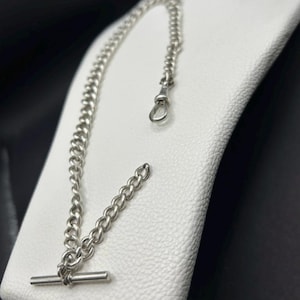 Antique Solid Sterling Silver Watch Fob Chain - Heavy 43g - 14&quot; T-Bar Albert Style