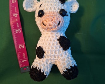 Crochet Amigurumi Mini Cow...Black and White Soft Toy ...Handmade in USA