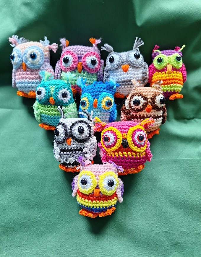 Owl, Owl, Owls  Colorful Parliament of Crochet Owls. Stuffed Collectible Toy, Desk Charm, Keychain, 