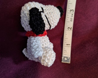 Baby Snoopy Stuffed Mini Pocket Animal, Crochet, Handmade in USA, Keychain, Soft Toy,  Amigurumi, Stocking Stuffer