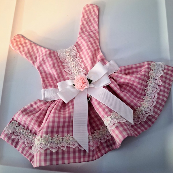 Barbie Pink Gingham and Daisies Harness Dog Dress XXXSmall, XXSmall, XSmall, Small, Med