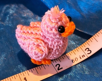 Love a Duck.  Tiny Pink Handmade in USA Crochet duck.  Available 2" Mini Amigurumi Soft Toy.  Collectible,  Keychain Available