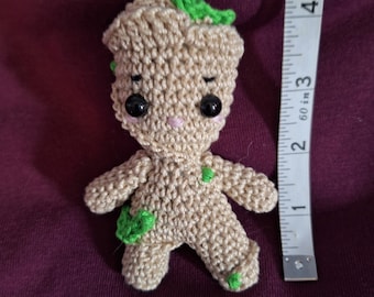 Stocking Stuffer - Crochet Baby Groot Handmade Soft Amigurumi Pocket Toy,  Finished 4" Tall Keychain,  Handmade in USA, Baby Treeman