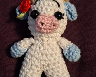 Amigurumi Baby Blue Cow. Soft and Squishy Mini Crochet Toy. Handmade in USA.