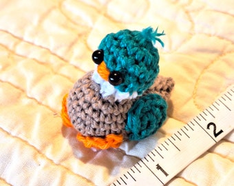 Cutest Tiny Duck.  Handmade in USA Crochet Baby Mallard.  2" Mini Amigurumi Soft Toy. Collectible, Keychain Available