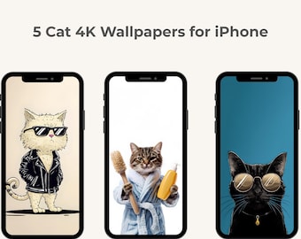 5 Cat Wallpapers - Funny & Cute Cat 4K iPhone Wallpapers – Cool Kitty Art, Stylish Feline Backgrounds, Digital Download for Phone Screens