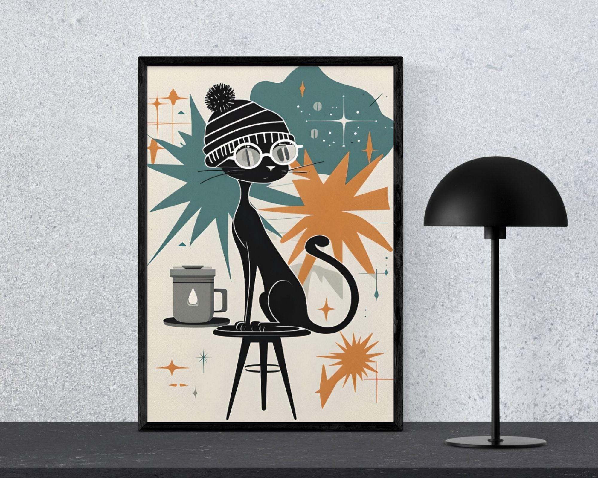 Atomic Cat Digital Download | Retro Mid Century Modern Wall Art ...