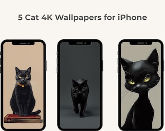 5 Black Cat Wallpapers 4K – Digital Download for iPhone, Desktop, Black Cat Phone Backgrounds, Cat Lover Gift