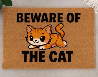 Cute Cat Doormat | Funny Welcome Mat | Beware of the Cat Rug | Pet Lover Gift | Home Decoration | Cat-Themed Decor | Cat Lover Gift |