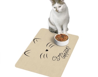 Pet Food Mat, Cat Feeding Mat, Kitty Placemat, Bon Appétit Mat, Kitchen Decor