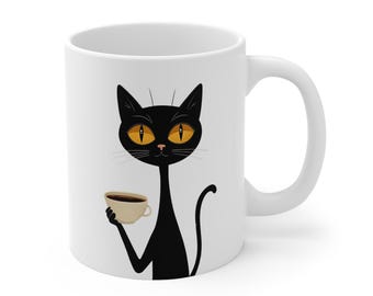 Atomic Cat Coffee Cup Mug 11oz, Cat Lover Gift, Unique Tea Mug, Cute Animal Cup, Funny Cat Mug, Coffee Lover Gift