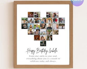 Modello di collage fotografico a forma di cuore: ricordo d'amore istantaneo, modificabile da Canva (download digitale)