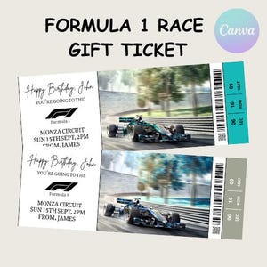 Personalised printable FORMULA 1 ONE gift ticket | Instant PDF digital download | Canva Template