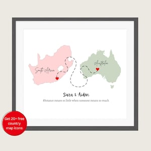 Long Distance Relationship Map Gift: Personalized Couple Art (Digital Download, Canva Template)