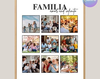 Mall för familjefotokollage: Gör-det-själv-minneskonst, utskrivbar canvasdesign (digital nedladdning)