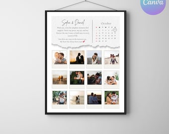 Collage de fotos personalizado, regalo de aniversario, plantilla de Canva (descarga digital)