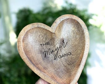Engraved Heart Trinket Tray, Personalized Wood Ring Dish, Jewelry Holder Gift for Her, Wedding or Bridesmaid Gift, Catch All Dish