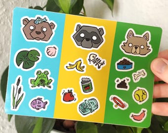 Ministickers met dieren | A6-vinylstickervel | Wasbeer | Hond | Otter