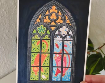 Glas-in-loodraam - Cats in Time - Fine Art Print