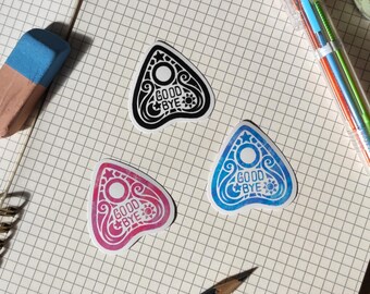 Ouijabord aanwijzer sticker | zwart | blauw | roze | heks | magie | geesten | spokenjager | halloween