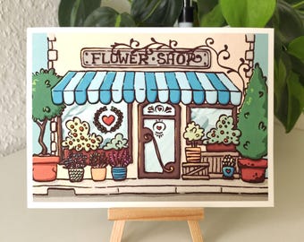 Bloemenwinkel | Kunstafdruk | Planten en bloemen | Gezellige winkel | Klein bedrijf