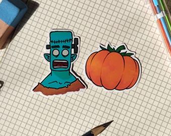 Het monster en de pompoen van Frankenstein - Frank - halloween - herfst - herfst - horror - sticker