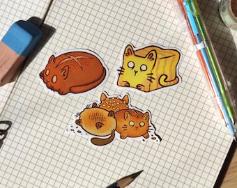 Stickers Bread Cats en Bread Kittens - Loafing Cats - Toast, Rolls, Roggebrood - Katten - Stickers