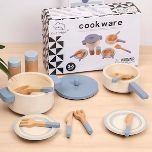 Wooden Play Kitchen Set: Montessori Pretend Chef Toy with Food