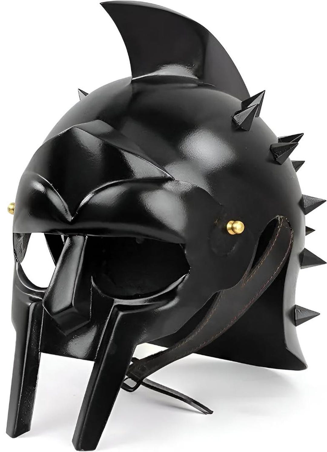 Medieval Gladiator Maximus Black Helmet - Renactor Helmet With Leather ...