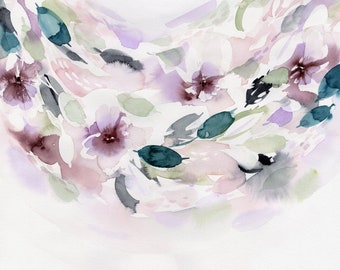 Sweet Embrace Abstract Watercolor Floral Art | Violet  Teal  Green | Abstract Flowers | Modern Wall Art | Interior Decor by Stephanie Ryan