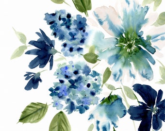 Hydrangeas in Blue | Expressive Watercolor Floral | Floral Bouquet | Archival Art Print | Wall Art by Stephanie Ryan