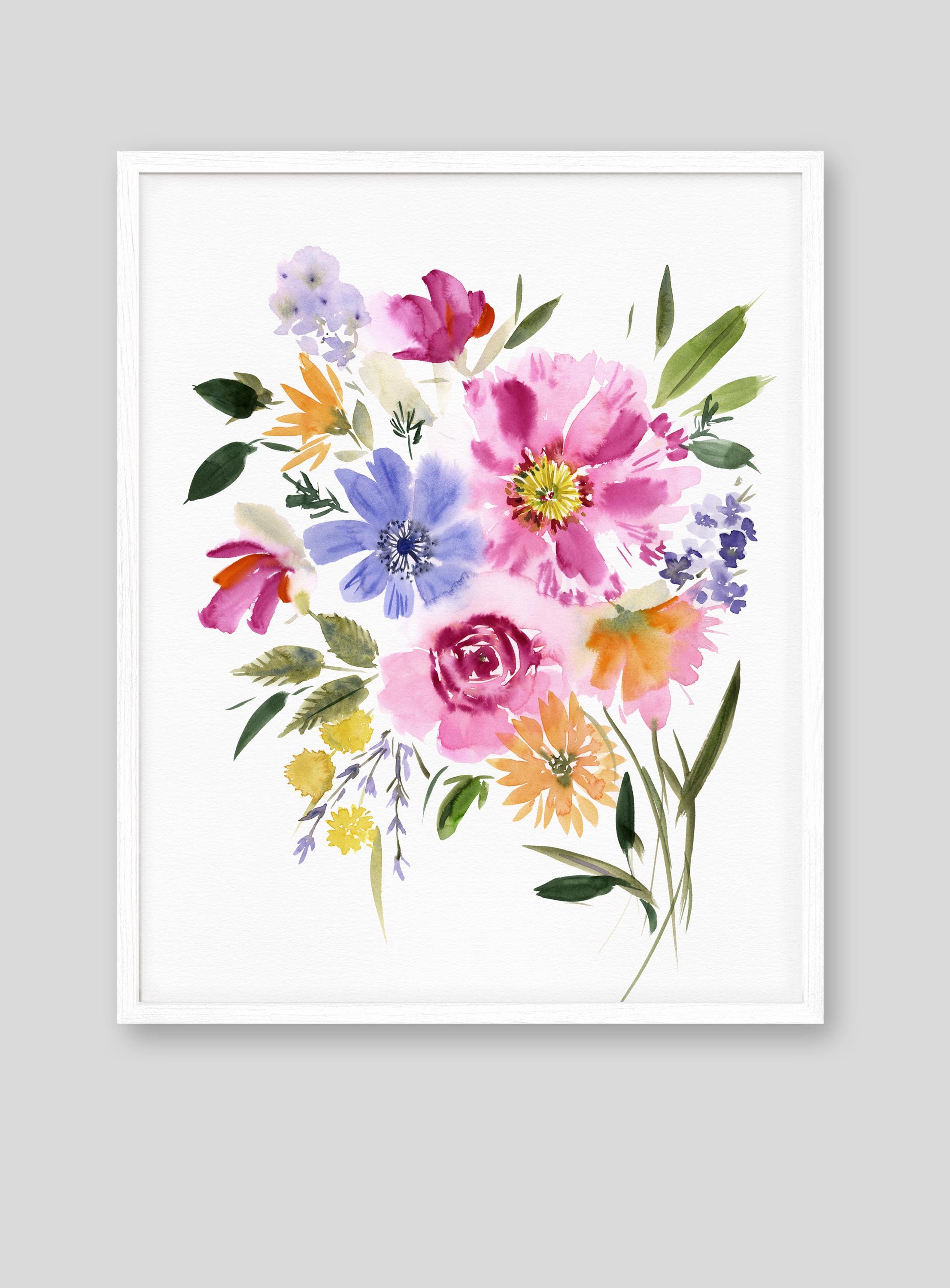 Fields of Flourish Bouquet | Vibrant Watercolor Floral Print | Kids Room Decor | Nursery Art | Home Decor by Stephanie Ryan