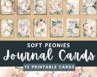 Soft Peonies Junk Journal Ephemera Cards, Vintage Floral Extras Pack, Digital Download, Peony Collage Sheet, 11 x 8.5, JJ004
