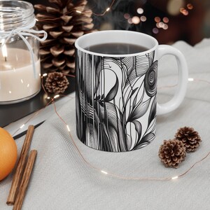 Zen Ripple Flow Mug – Abstract Black and White Minimalist Coffee Mug, Modern Ceramic Art