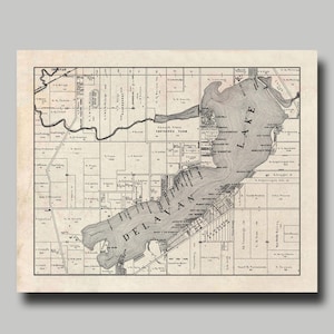Lake Delavan - Wisconsin - Map - Poster - Print - Vintage