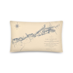Lake Champlain - Map - Pillow - Vintage - Home Décor