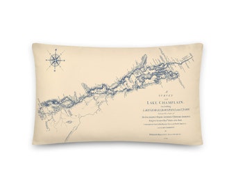 Lake Champlain - Map - Pillow - Vintage - Home Décor