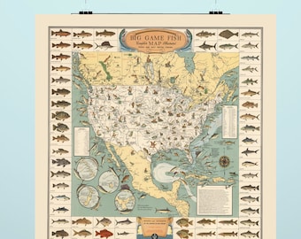 Big Game Fish - Map - Vintage Map - Poster - Print - Vintage - Lake Geneva Wisconsin - WI