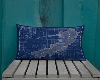 Lake Delavan - Pillow - Map - Premium Pillow - Wisconsin - Throw Pillow