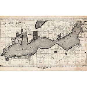 Lake Geneva - Williams Bay - Fontana - Wisconsin - Map - Poster - Print - Vintage - Grunge