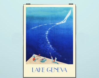 Lake Geneva - Wisconsin - Travel Poster - Poster - Print - Vintage - Boating