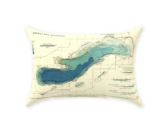 Green Lake - Map - Pillow - Vintage Map - Wisconsin - Throw Pillow
