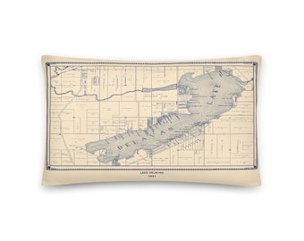 Lake Delavan - Delavan Lake -  Pillow - Map - Vintage - Wisconsin