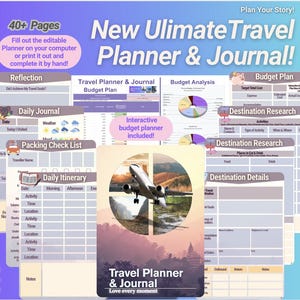 Reiseplaner + Reisetagebuch | 40+ Seite Digitaler Planer | Reiseplaner, Reiseplaner, Reisecheckliste, Recherche + Raum zum Nachdenken