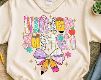 Kindergarten PNG, Preppy Back to School Floral PNG, Coquette Girly First Day of School Kinder Digital Download, Teacher Shirt Sublimation