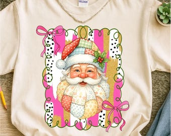 Papai Noel Patchwork Natal Png, Papai Noel Png, Natal Retro Png, Feliz Natal, Natal Png, Design de Papai Noel png, Preppy Png